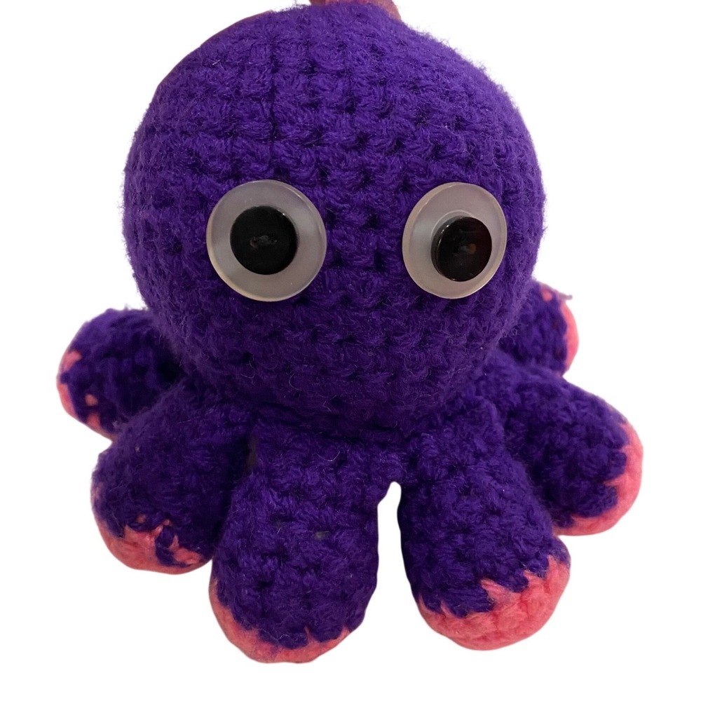 Handmade‎ Crochet Octopus Plushie Keychain Purple Pink Bag Charm Amigurumi 5in